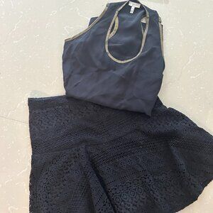 JOIE TOP - BLACK LACE SKIRT AND SILK RACER BACK TOP